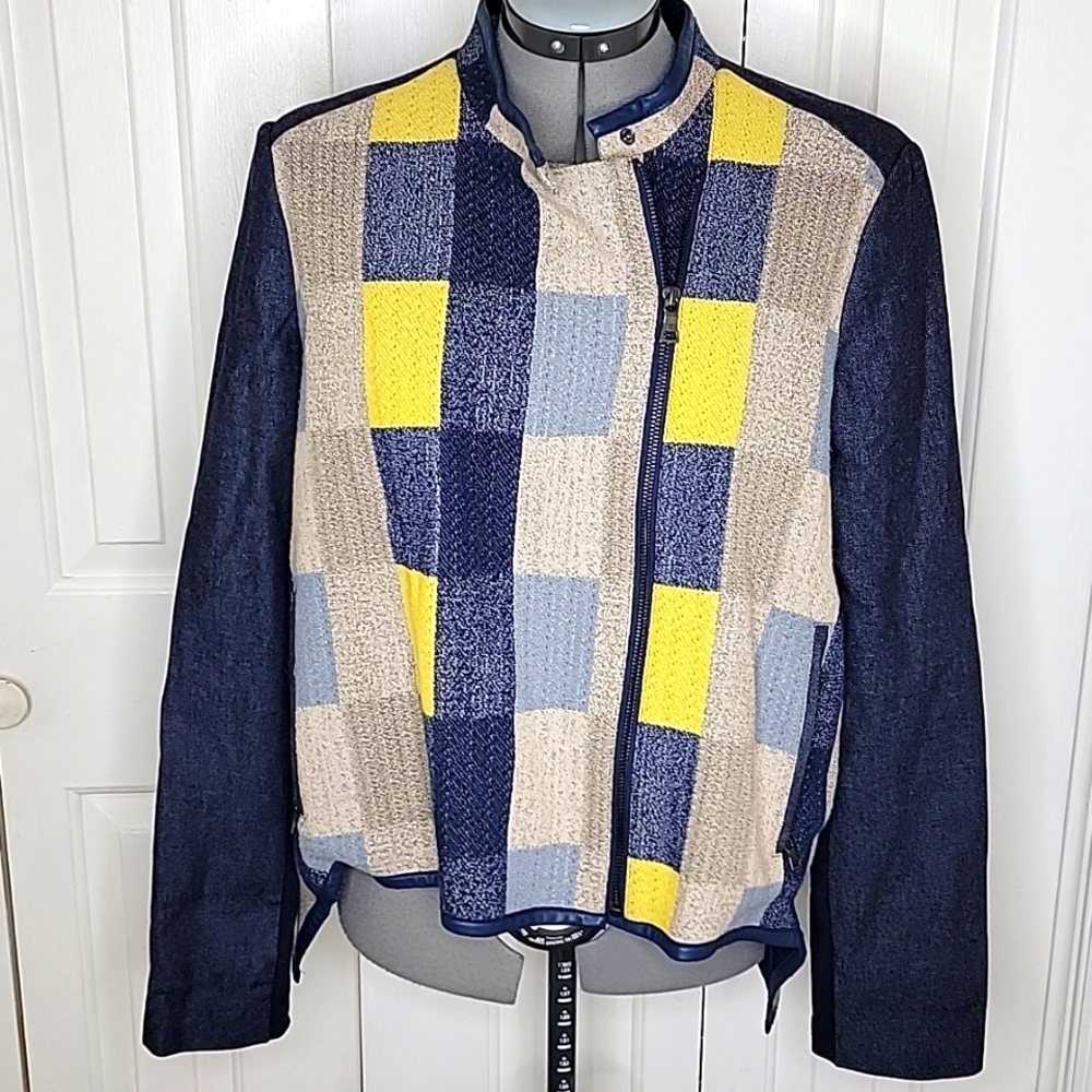 Bcbg Maxazria Jakob Plaid Patchwork Jacket Size L… - image 1